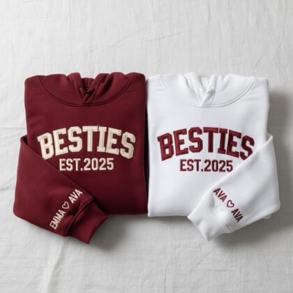 Besties Established Matching Sleeve Embroidery Hoodies